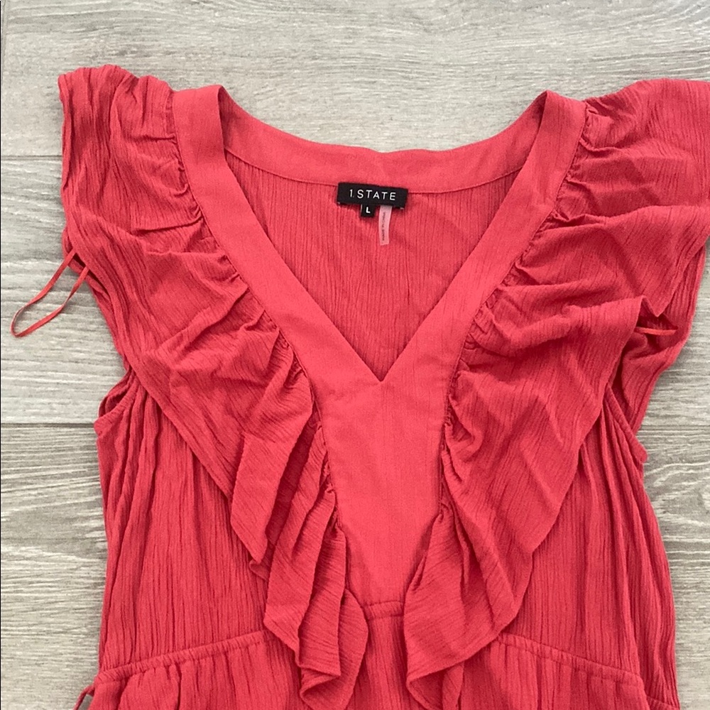 Red Ruffled V-Neck Dress - Picture 2 of 9